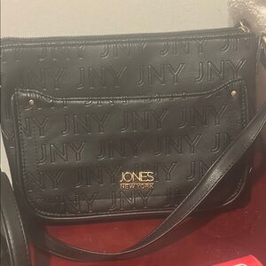 Jones New York Black Crossbody Bag with Structured Design and Metal Accents